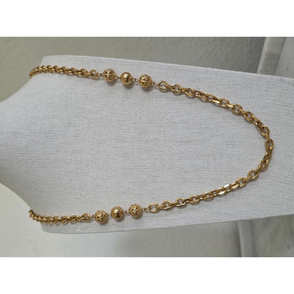 NAPIER Gold-Tone Chain Necklace, 29″ – Textured Ball Accents, Patent Marking
